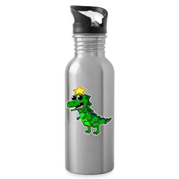 Christmas Tree Dino Dinosaur - Water bottle with straw - silver - Right