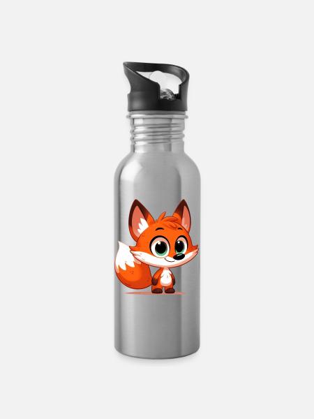 Fuchs - Trinkflasche mit integriertem Trinkhalm - Lightsilver