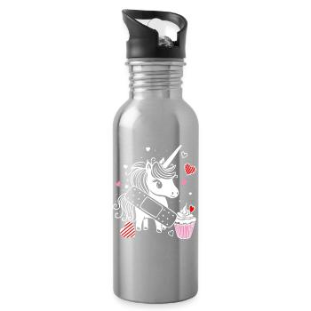 Licorne avec plâtre et cupcake - Bon rétablissement - Gourde avec paille intégrée - argent clair - Droite