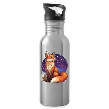 Renard et ciel étoilé - Gourde avec paille intégrée - argent clair - Droite