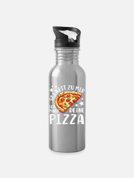 PIzza Bäcker Pizzaiolo - Trinkflasche mit integriertem Trinkhalm - Lightsilver