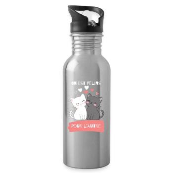 Félins amoureux pour l'autre - Gourde avec paille intégrée - argent clair - Droite