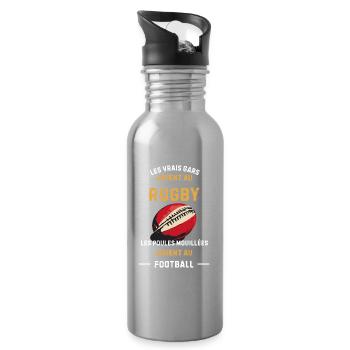 Vrais Gars Rugby Foot - Gourde avec paille intégrée - argent clair - Droite