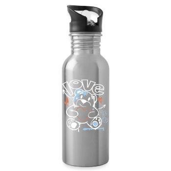 Cuddly Bear with Heart – Love Motif Graffiti Design - Water bottle with straw - silver - Right