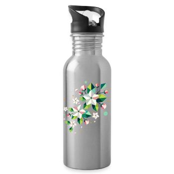 Geometric spring apple blossom branch - Water bottle with straw - silver - Right