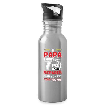 Quand Papa Répare Tout - Gourde avec paille intégrée - argent clair - Droite