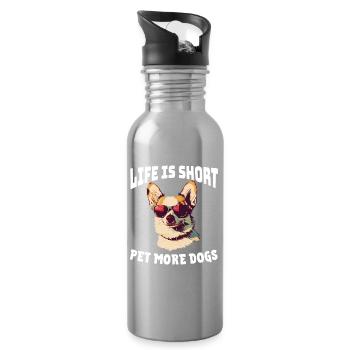 La vie est courte, Faites un coup de chien avec plus de chiens - Gourde avec paille intégrée - argent clair - Droite