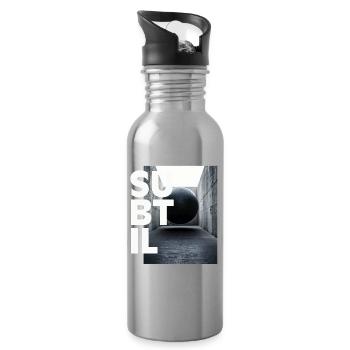 Weightlessness, subtle black and white, graphic design - Water bottle with straw - silver - Right