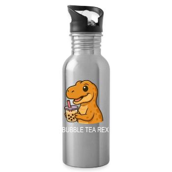 T-Rex Dinosaur Bubble Tea Tea Lover Saying - Water bottle with straw - silver - Right