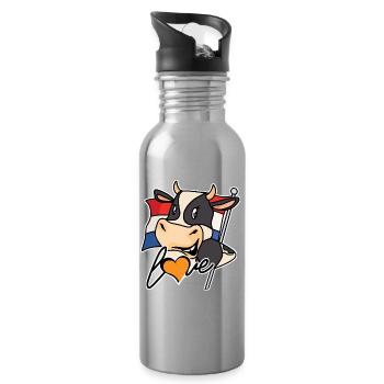 Kuh mit Fahnen- und Herzdesign - Trinkflasche mit integriertem Trinkhalm - Lightsilver - Rechts
