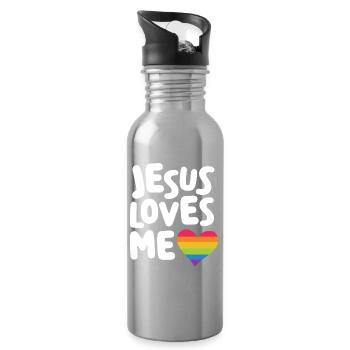 LGBT Pride Month - Jesus liebt mich - Trinkflasche mit integriertem Trinkhalm - Lightsilver - Rechts