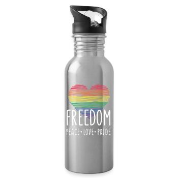 LGBT Pride Month - Freedom. Peace - Love - Pride - Water bottle with straw - silver - Right