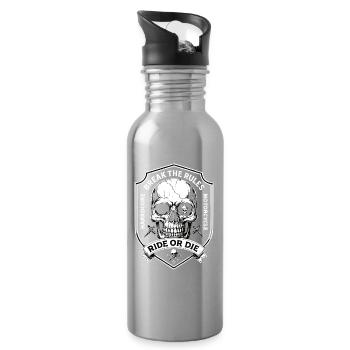 Motorcyclist Biker Chopper Break The Rules - Water bottle with straw - silver - Right