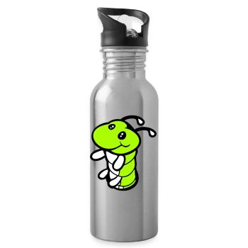 Caterpillar Bottom Hole Cute Smiles Friendly Happy - Water bottle with straw - silver - Right