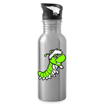 Nerd Caterpillar Intelligent Geek Worm Horn-rimmed Glasses Smart - Water bottle with straw - silver - Right