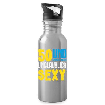 Lustiges 50. Geburtstag Geburtstagsshirt Geschenk - Trinkflasche mit integriertem Trinkhalm - Lightsilver - Rechts