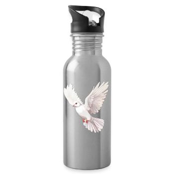 White Dove in Flight Illustration - Water bottle with straw - silver - Right