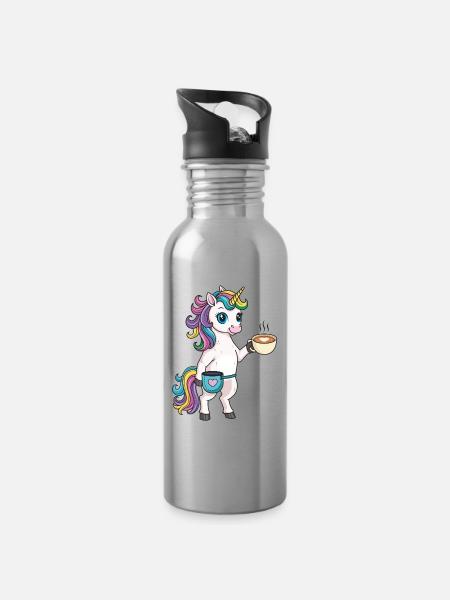 Unicorn with coffee and chalk bag - Water bottle with straw - silver