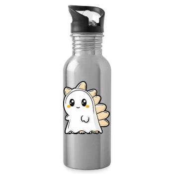 Dinosaur Stegosaurus Halloween Ghost - Water bottle with straw - silver - Right