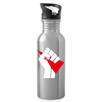 Faust mit rotem Keil - Trinkflasche mit integriertem Trinkhalm - Lightsilver - Rechts