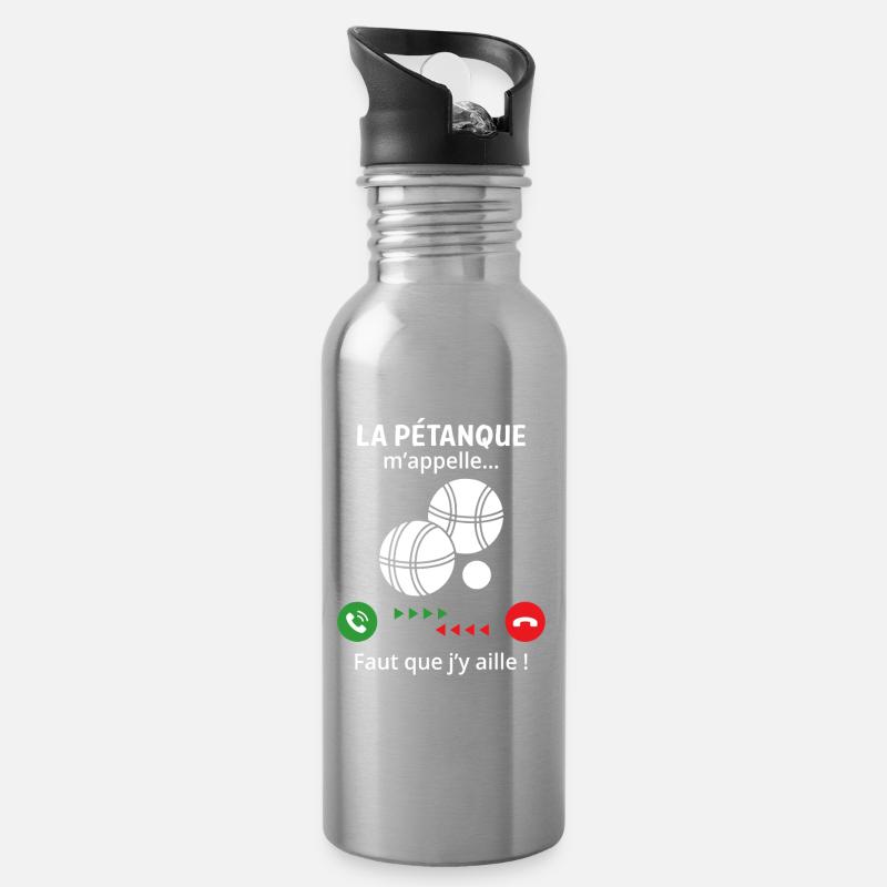 Pétanque nennt mich lustiges Geschenk Bouliste - Trinkflasche mit integriertem Trinkhalm - Lightsilver