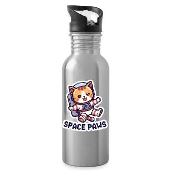 Space Paws – Pixel Cat in Space - Trinkflasche mit integriertem Trinkhalm - Lightsilver - Rechts