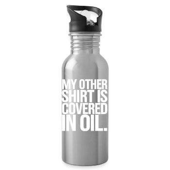 Oil Covered Shirt Parody - Water bottle with straw - silver - Right