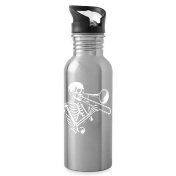 Skeleton Trumpet Jazz Silhouette - Water bottle with straw - silver - Right