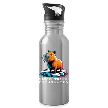 Capybara Meme – Ganz dünnes Eis Spruch - Trinkflasche mit integriertem Trinkhalm - Lightsilver - Rechts