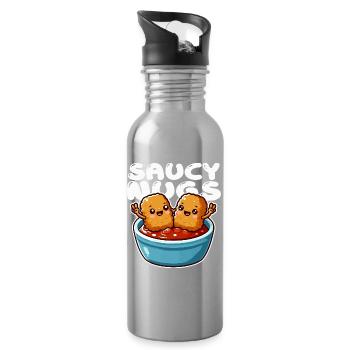 Nuggets Sauce Freude Karikatur - Trinkflasche mit integriertem Trinkhalm - Lightsilver - Rechts