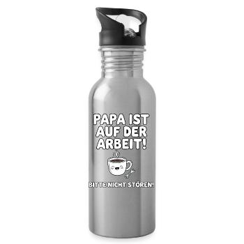 Papa Ist Auf Der Arbeit Kaffee Humor - Trinkflasche mit integriertem Trinkhalm - Lightsilver - Rechts
