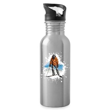 Great Dane Dog Ski Skiing Sports - Water bottle with straw - silver - Right