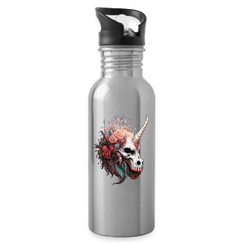 Einhornschädel mit Blumen  - Trinkflasche mit integriertem Trinkhalm - Lightsilver - Rechts