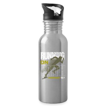 🏃‍♂️Green “Running on Faith – Hebrews 12:1” - Water bottle with straw - silver - Right