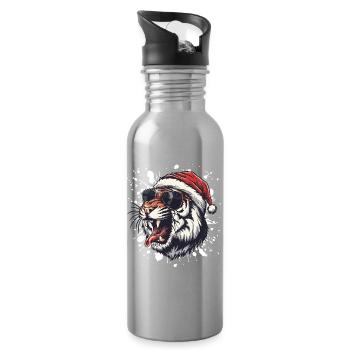 Tiger Weihnachten Lustig - Trinkflasche mit integriertem Trinkhalm - Lightsilver - Rechts