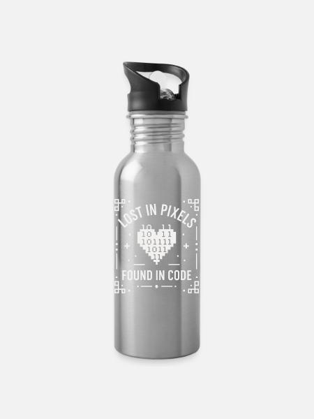 Lost in Pixels - Trinkflasche mit integriertem Trinkhalm - Lightsilver