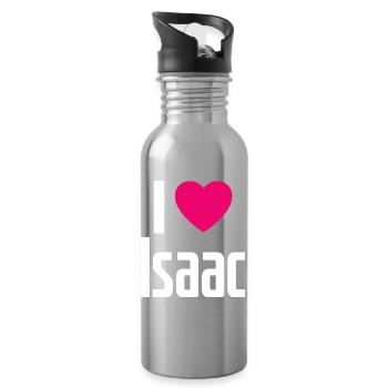 I Love Isaac Pinkes Herz Ich liebe Isaac - Trinkflasche mit integriertem Trinkhalm - Lightsilver - Rechts