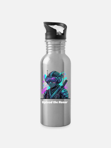 Cyber Ninja VR Krieger - Trinkflasche mit integriertem Trinkhalm - Lightsilver