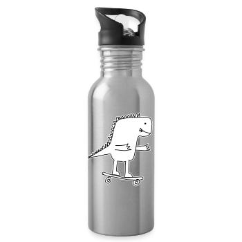 Dino skateboard dessin animé, Cool dinosaure Nerd enfants - Gourde avec paille intégrée - argent clair - Droite