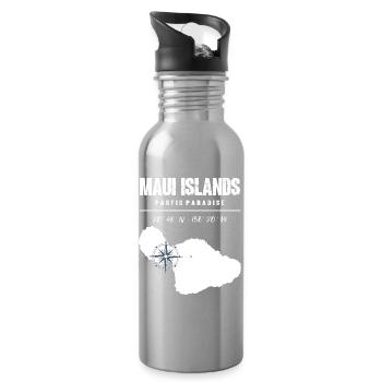 Maui Insel Kompass Design mit Koordinaten Vintage - Trinkflasche mit integriertem Trinkhalm - Lightsilver - Rechts