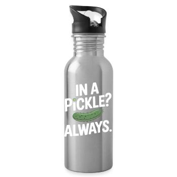 In A Pickle Always Cucumber Humor Saying English - Water bottle with straw - silver - Right