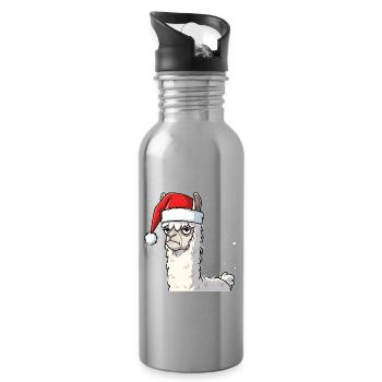 Llama with Santa Hat Alpaca Anti Christmas - Water bottle with straw - silver - Right