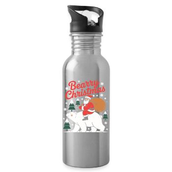 Bearry Christmas Bear Santa Xmas - Water bottle with straw - silver - Right