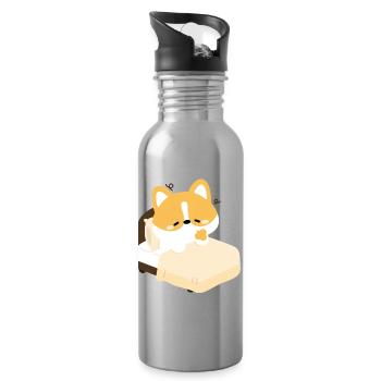 Corgi fatigué sur le lit - Gourde avec paille intégrée - argent clair - Droite