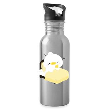 Canard douillet et endormi sur un lit jaune - Gourde avec paille intégrée - argent clair - Droite