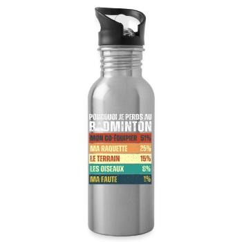 Why I Lose at Badminton Vintage Humor - Water bottle with straw - silver - Right