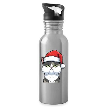 Dessin animé de Noël du chat agacé au chapeau - Gourde avec paille intégrée - argent clair - Droite