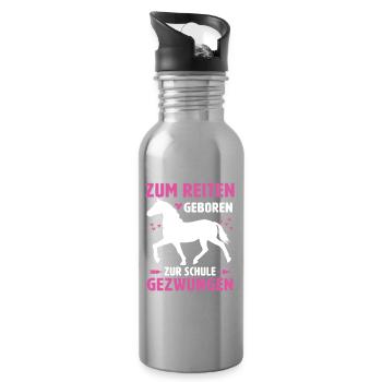 Né pour monter, forcé à l’école, chevaux - Gourde avec paille intégrée - argent clair - Droite