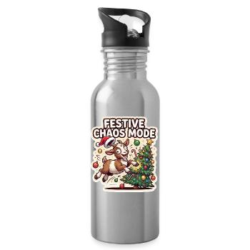 Festive Chaos Fashion Goat Christmas - Water bottle with straw - silver - Right