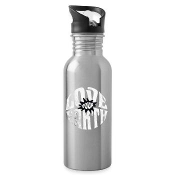Love Your Earth Retro Statement Graphic - Water bottle with straw - silver - Right